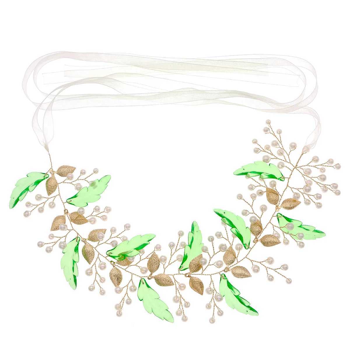 Wedding Headbands Green Leaves Hairband for Bride Hair Accessories Artificial Pearl Headdress for Women Girls Party Hair Jewelry Z250605