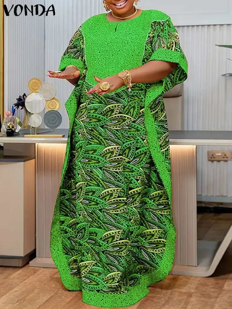 Plus Size 5XL VONDA Women Bohemian Printed Long Sundress 2024 Summer Casual Half Sleeve Loose Maxi Dress Oversized Party Vestido 250526