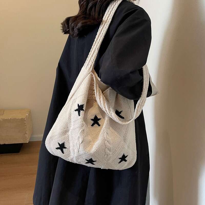 New Knitted Woven Versatile Shoulder Women's High-End Exquisite Large Capacity Tote Bag B5