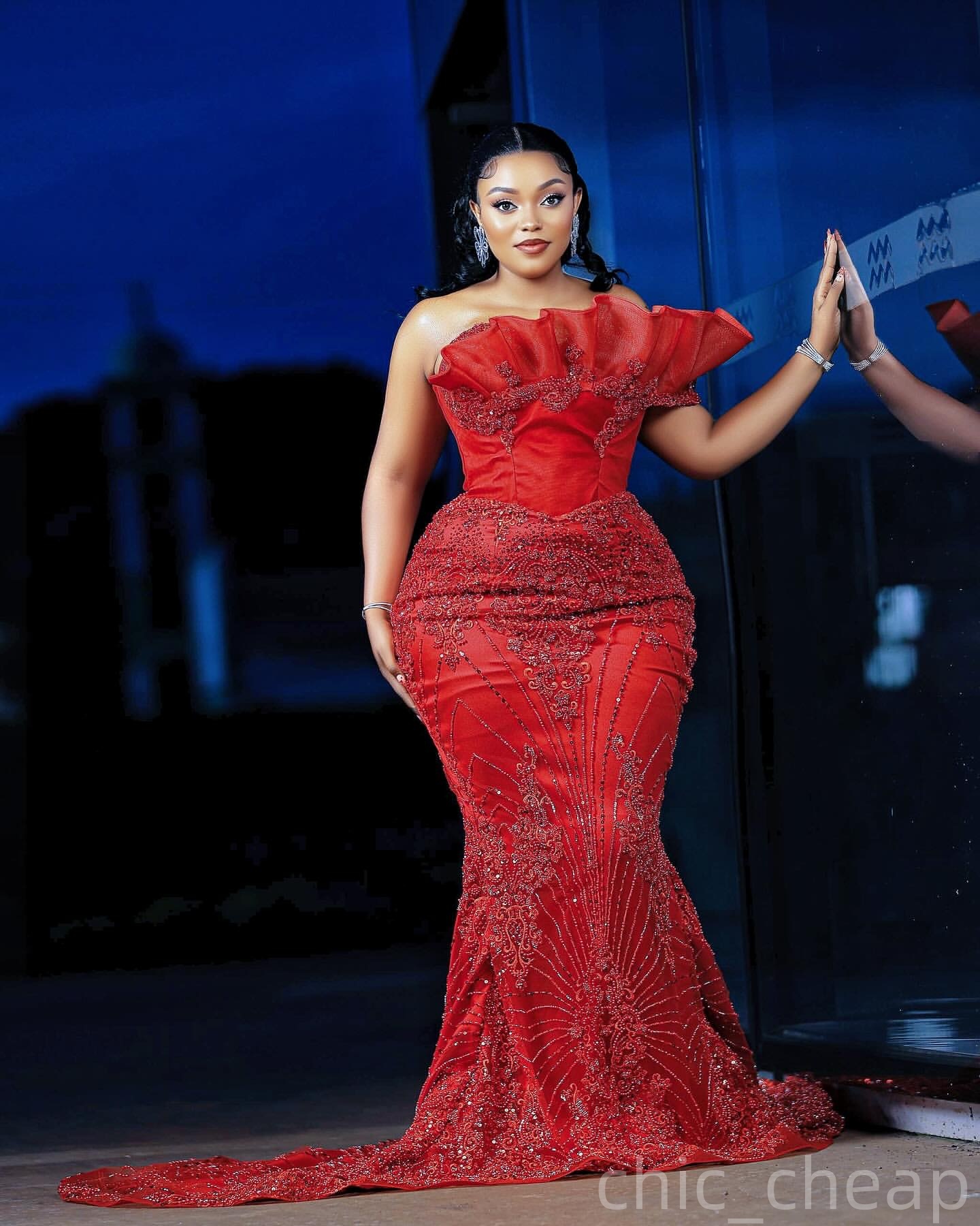 Mermaid Red Prom Dresses 2025 Sequined Lace Sweetheart Vintage Evening Formal Party Second Birthday Engagement Gowns Plus Size Dress For Special Occas