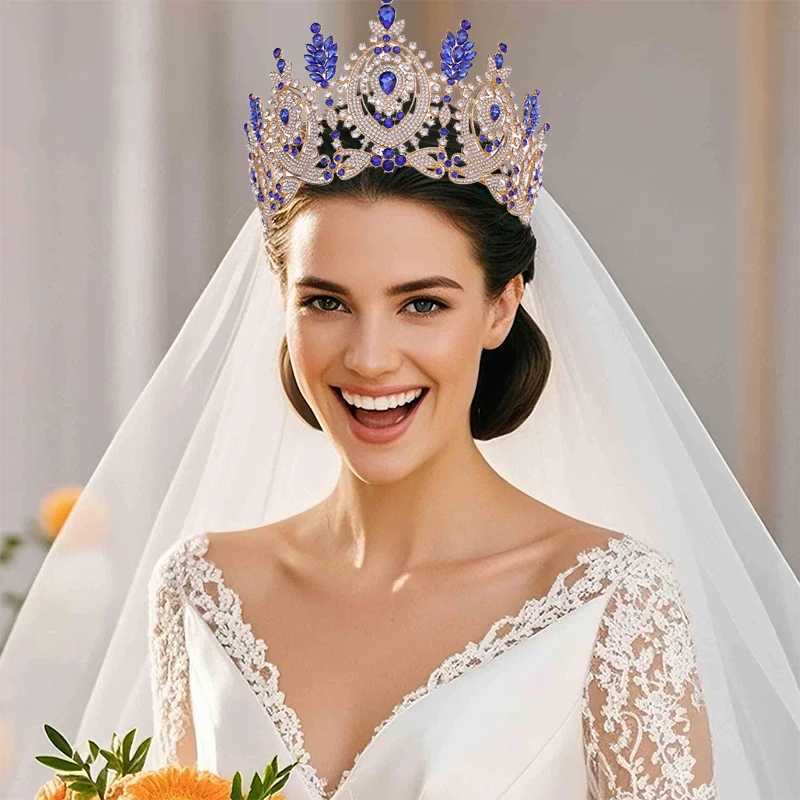 Luxury Round High Diadem Bride Wedding Dress Bridal Crown Pageant Miss Tiaras Headdress Hair Jewelry Accessories Z250605