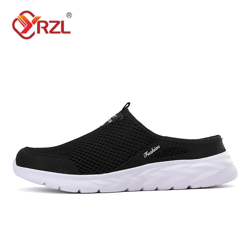 YRZL Mens Half Slippers Summer Breathable Mesh Mens Shoes Outdoor Casual Walking Shoes Large Flat Light Mesh Slippers Sandals 250603