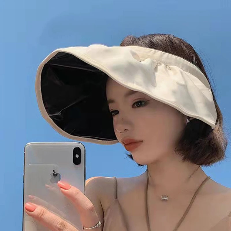 UPF50 Women Empty Top Sun Hat Foldable Headband Cap Korean Girl Large Brim Sunscreen Shell Cap Summer Beach UV Protection Visor 250603