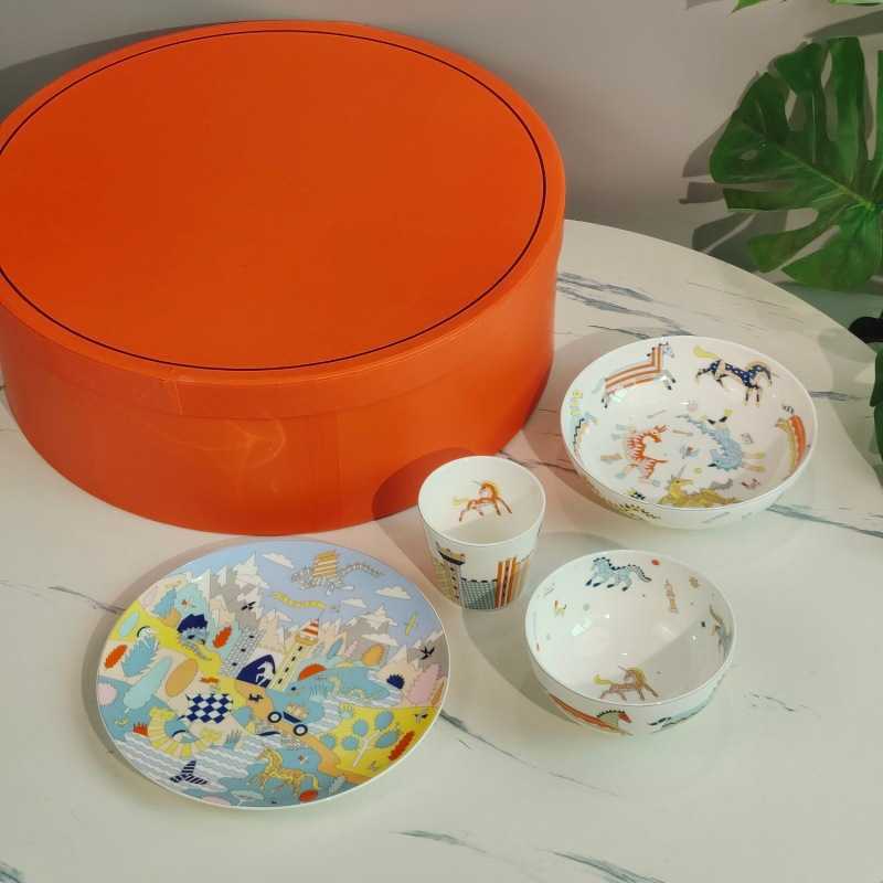 New H Brand Childrens Tableware Set Bowls Household Dining Cups Mugs Bone China Cereal Deep Plates S2566 12545