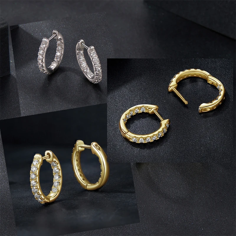 BAMOER Gold Moissanite Hoop Earrings for Women, 925 Sterling Silver D Color Round Cut Lab Diamond Hypoallergenic Earrings