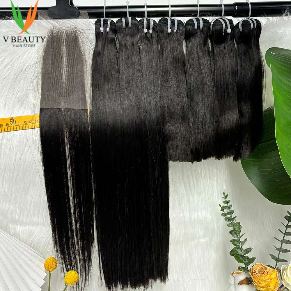 2x6 Transparent Big Front with Bone Straight Vieamese Raw Human Hair Bundles Double Drawn Lace Closure