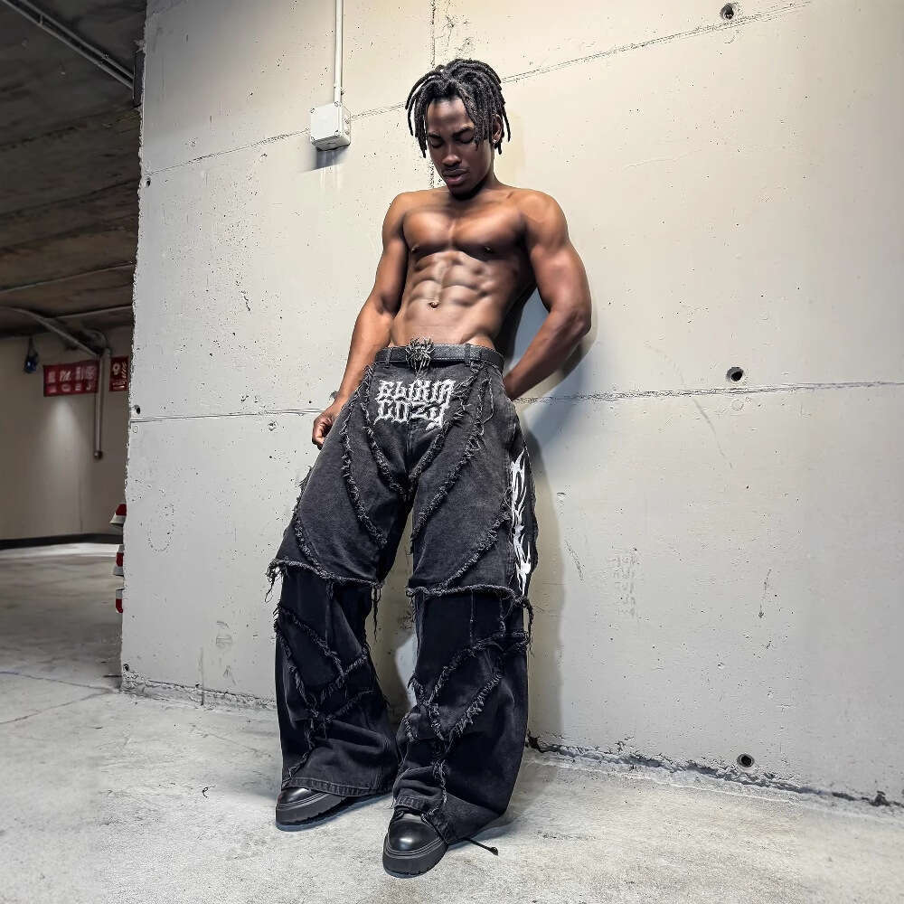 American Y2K Street Style Cozy Zipper Patchwork Detachable Loose Black Jeans Mid-Length Pants