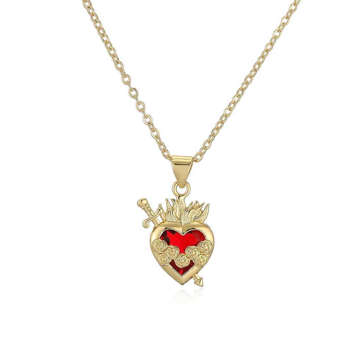 NEWBUY Fashion Gold Color Chain Red Crystal Heart Pendant Necklaces For Women Bling Jewelry Y250605