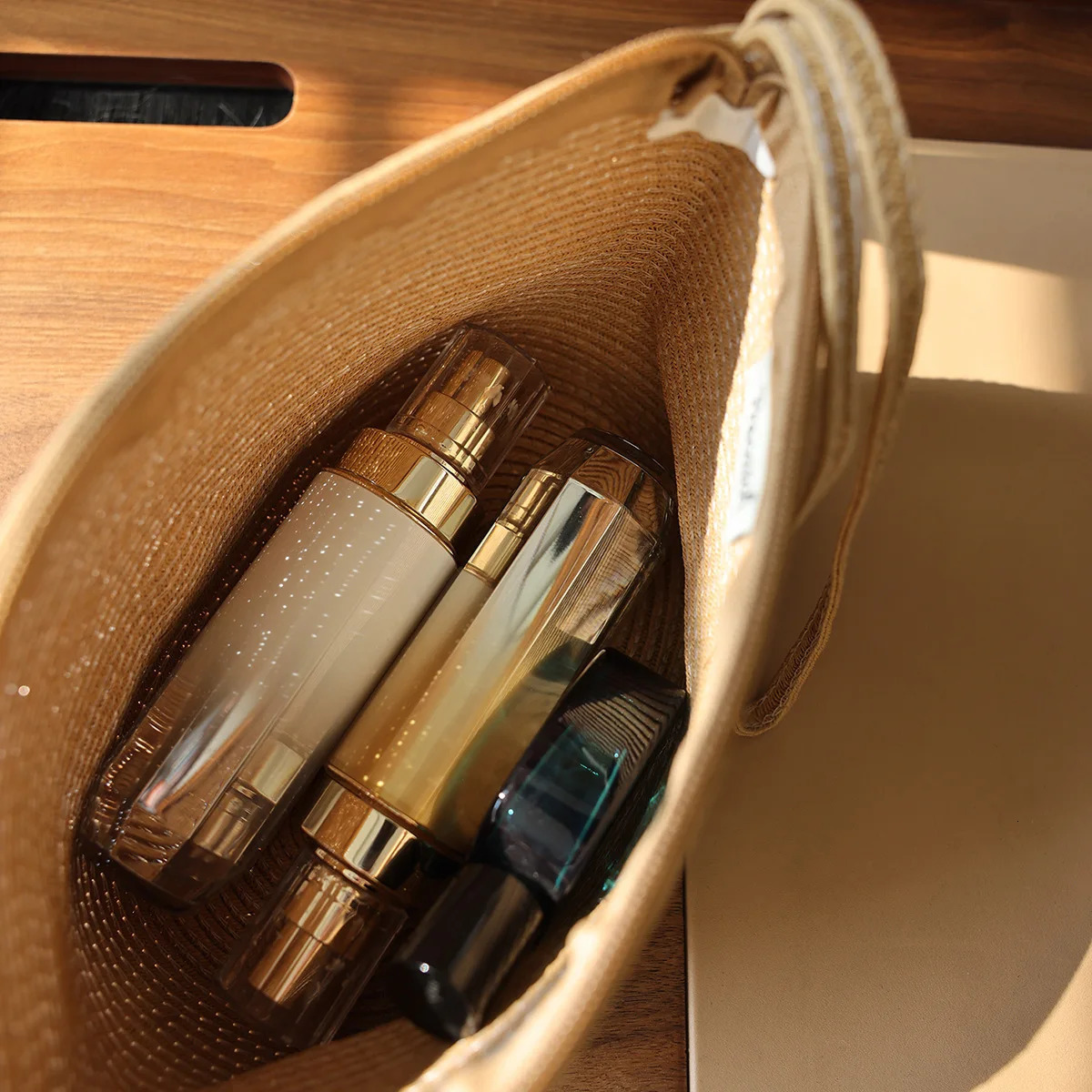 Spring Summer Travel Straw Woven Cosmetic Bag Solid Color Storage Outdoor Portable Casual Beach Hand Bag 250605