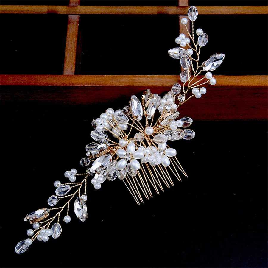 New Silver Alloy Hair Comb Handmade Pearls Rhinestones Fashion Metal Headpiece Elegant Hair Jewelry Accessory For Women Z250605