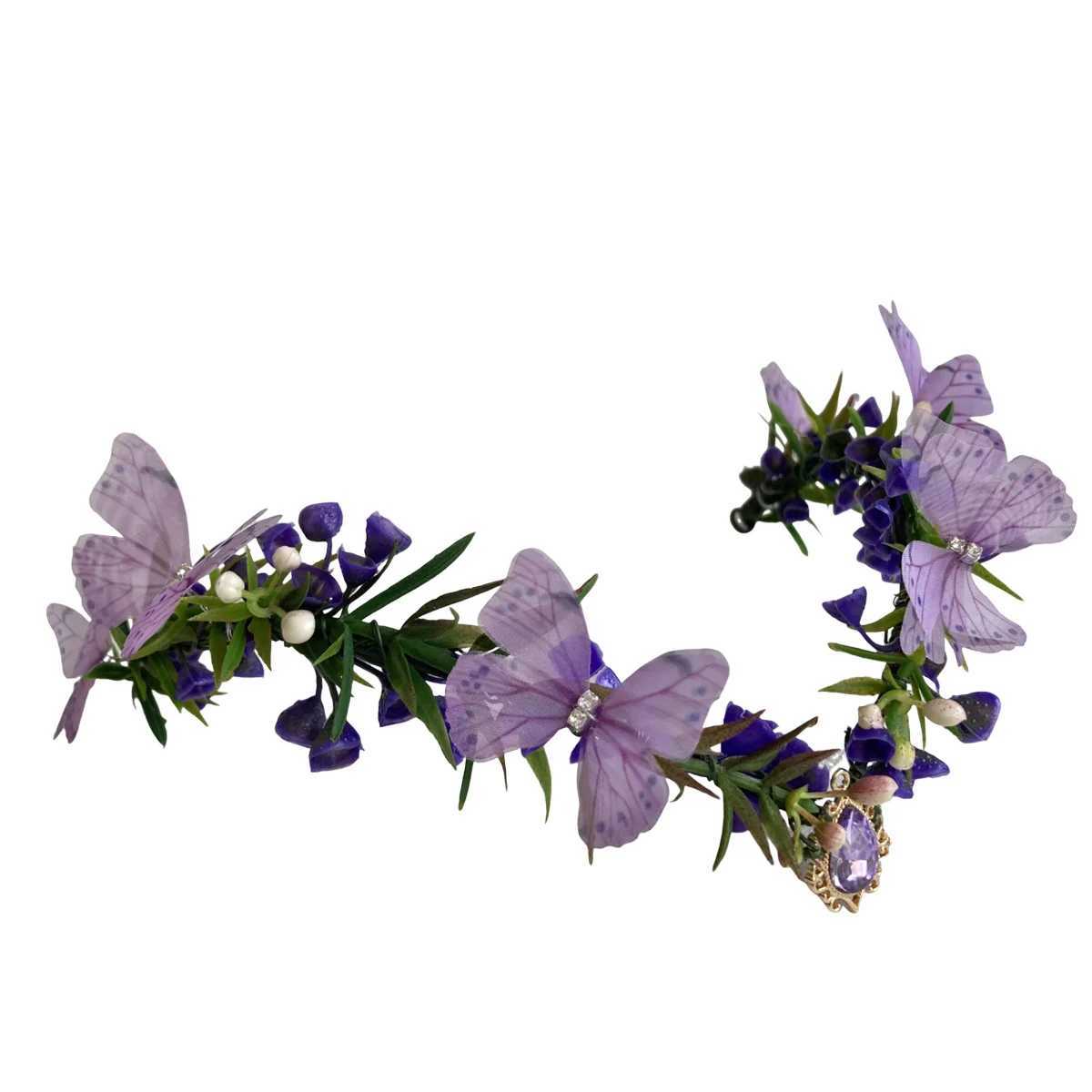 Purple Flower Headpiece - Fairy Floral Crown Woodland Elf Headband Forest Wreath Elven Tiara for Renaissance Cosplay Wedding Z250605