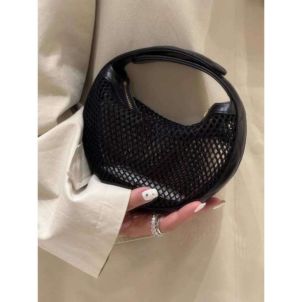 2025 New Product Fashionable And Versatile Grid Design Chain Concave Shape Handheld Trendy Hollow Saddle Bag