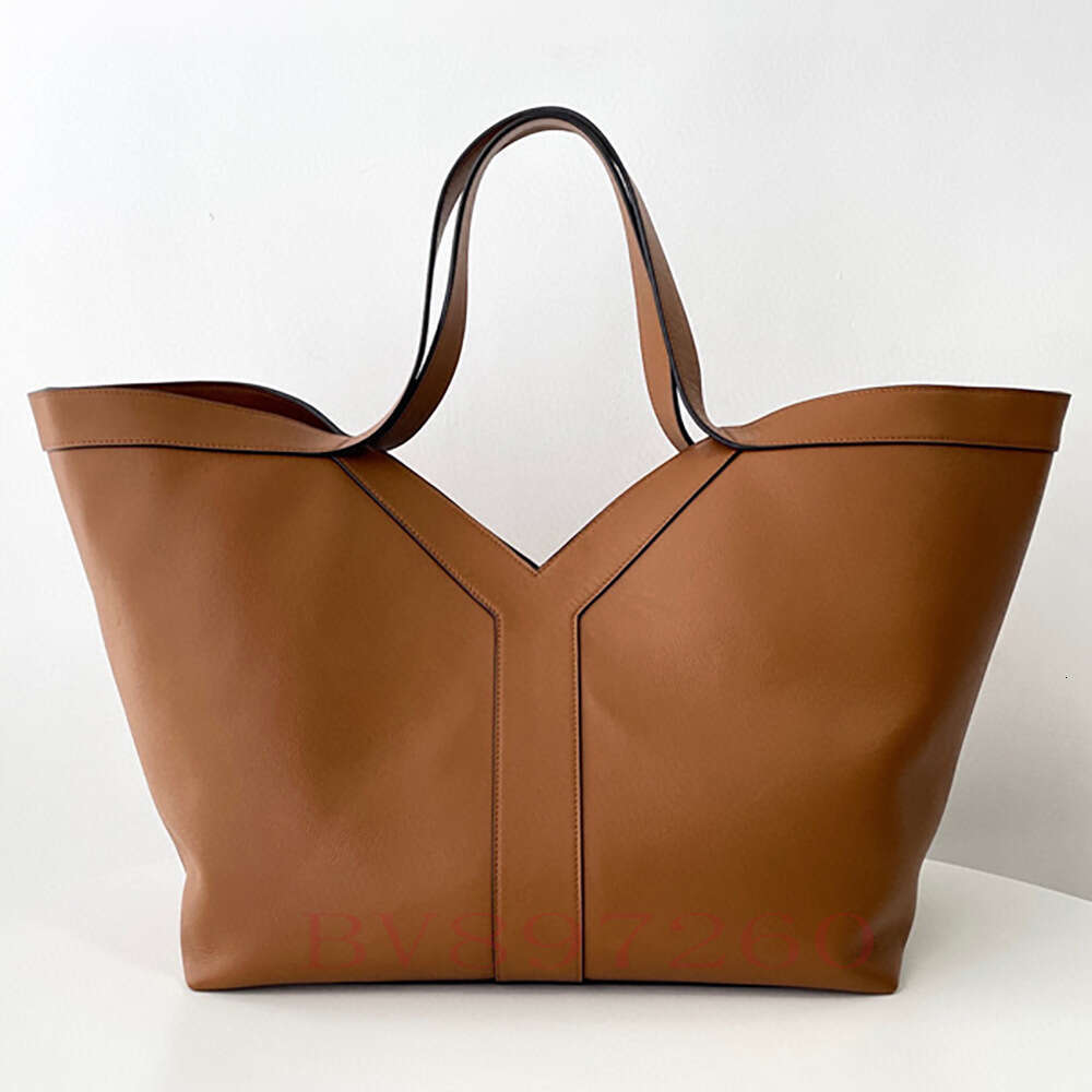 New Lazy Loose Feel for Women Y-Shaped Genuine Leather Tote Large Capacity Shoulder Handbag Commuter Bag