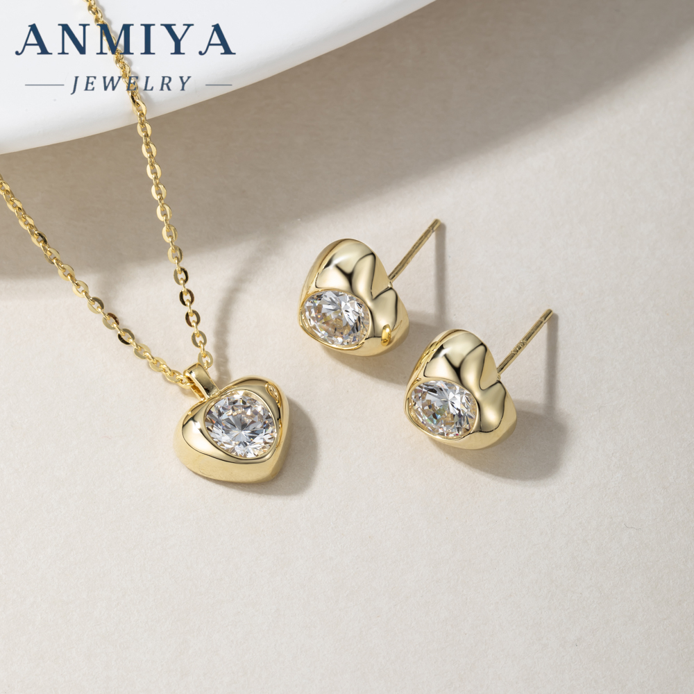 Wholesale Jewelry Heart Shape Zircon Necklace 925 Silver Jewelry Set for Women 18K Gold Plated Necklace Earring