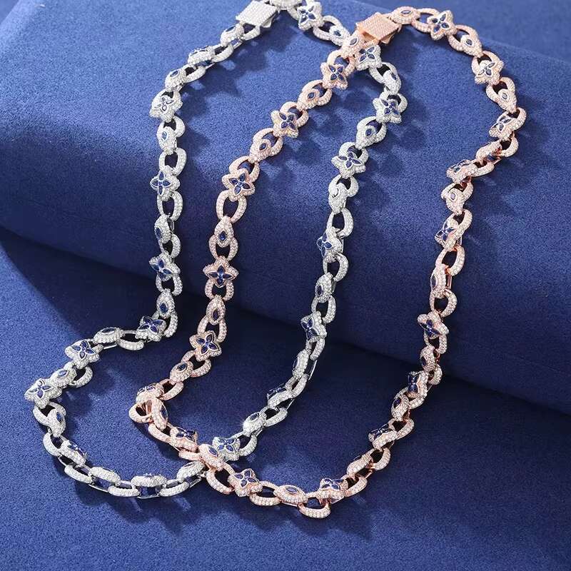 S925 New Iced Out Flower Eye Chain Bracelet For Men With Blue Cubic Zircon Luxury Hip Hop Rapper Sterling Silver Jewelry Gift