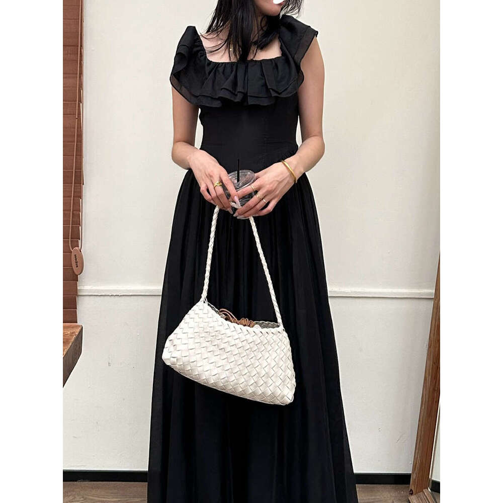 New Woven Soft Leather Women s French Style Basket Handbag Shoulder Bag