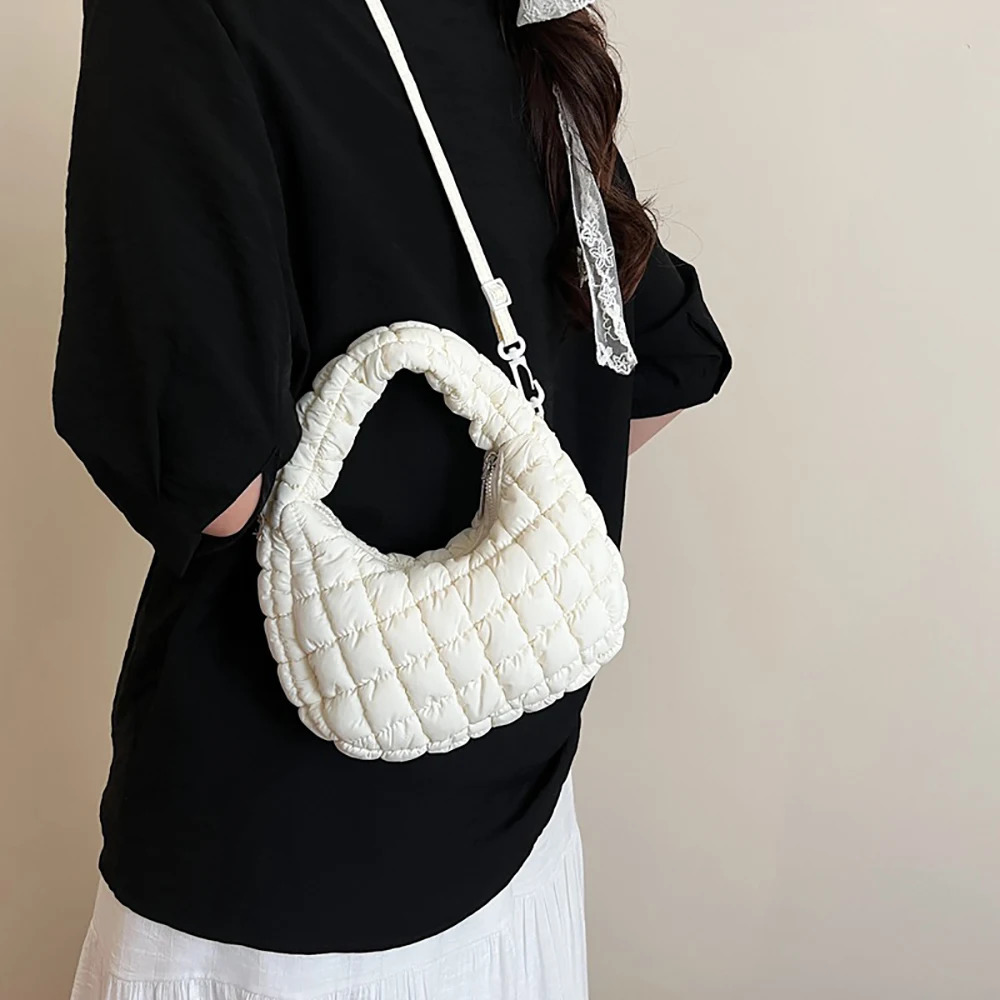 Women Soft Plaids Pleated Handbags Casual Solid Color Zipper Versatile Crossbody Bag Daily Commute All-Match One Shoulder Bags 250605