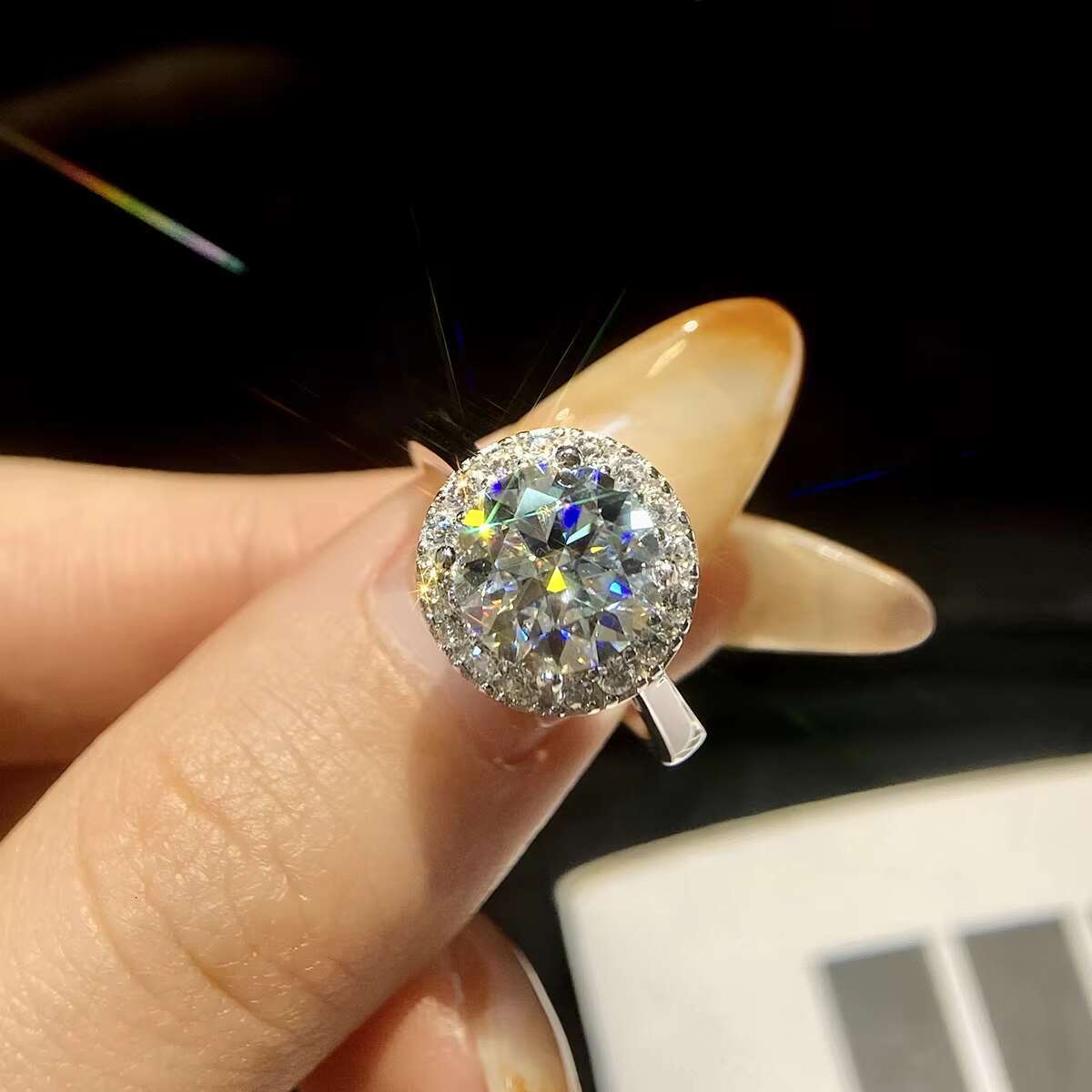 GRA Jewelry Brilliant Round Cut Halo Diamond Moissanite Luxury Ring Solid 925 Sterling Silver 1 2 3Carat for Women Wedding