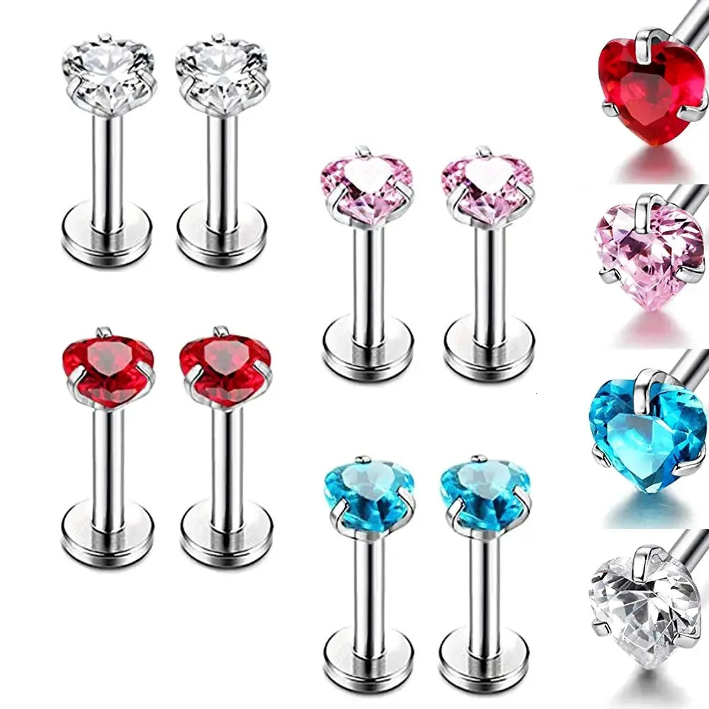 3X Varies Shape Zircon Internally Threaded Labret Ring 8mm Steel Bar Ear Tragus Monroe Lip Nose Stud Piercing 16g 250605