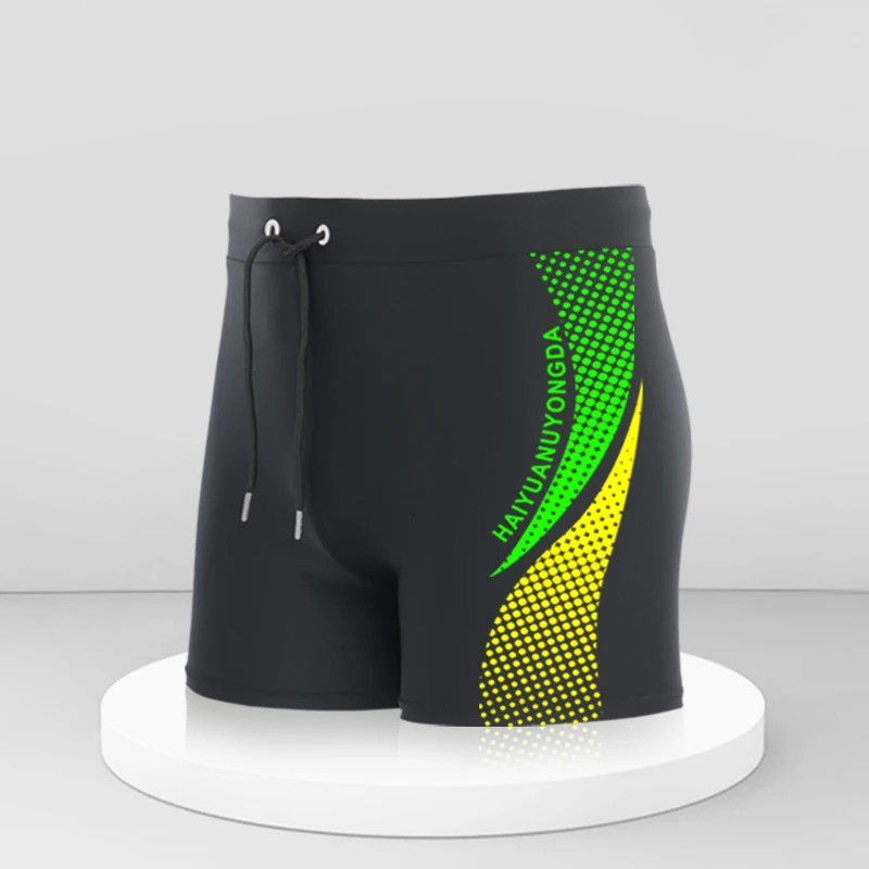 European size Geometric Graphic And Letter Print Mens Swim Trunks With Drawstring Quick Dry And Stretchable Shorts For Summer 250530