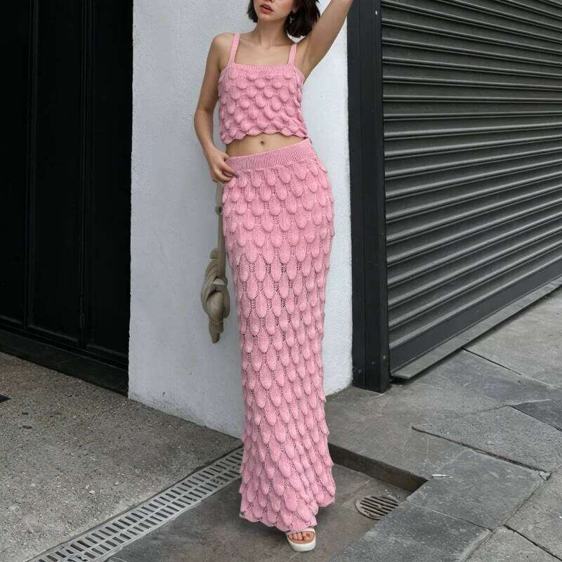 Women's Two Piece Knit Summer Beach Sexy Night Out Dress Sets Bodycon Long Skirt Maxi Dresses Casual Outfit