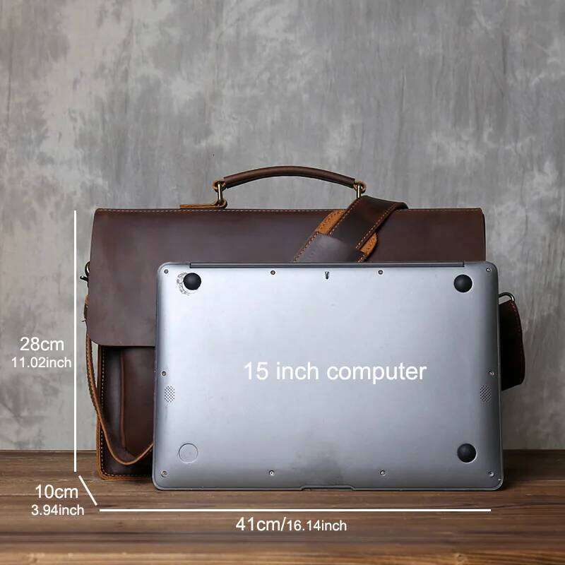 JLFGPJ Large Capacity Horizontal Crazy Horse Leather Handbag Men's Top Layer Cowhide Fashionable Zipper Crossbody Briefcase