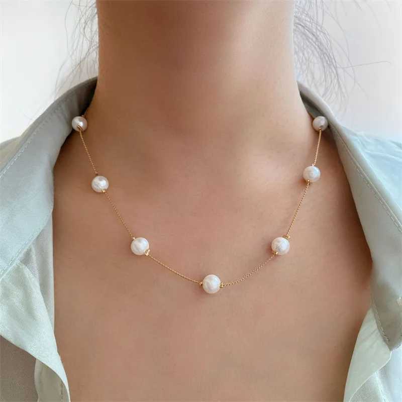 New Beads Womens Neck Chain Kpop Pearl Choker Necklace Gold Color Goth Choker Jewelry On The Neck Pendant 2024 Collar For Girl Y250605
