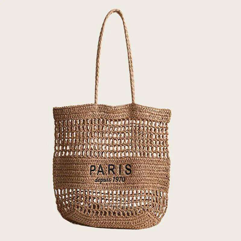 Summer Women's Fashionable Vacation Large Capacity Beach Straw Woven Handbag Design Hollow Handmade Portable Casual Handb