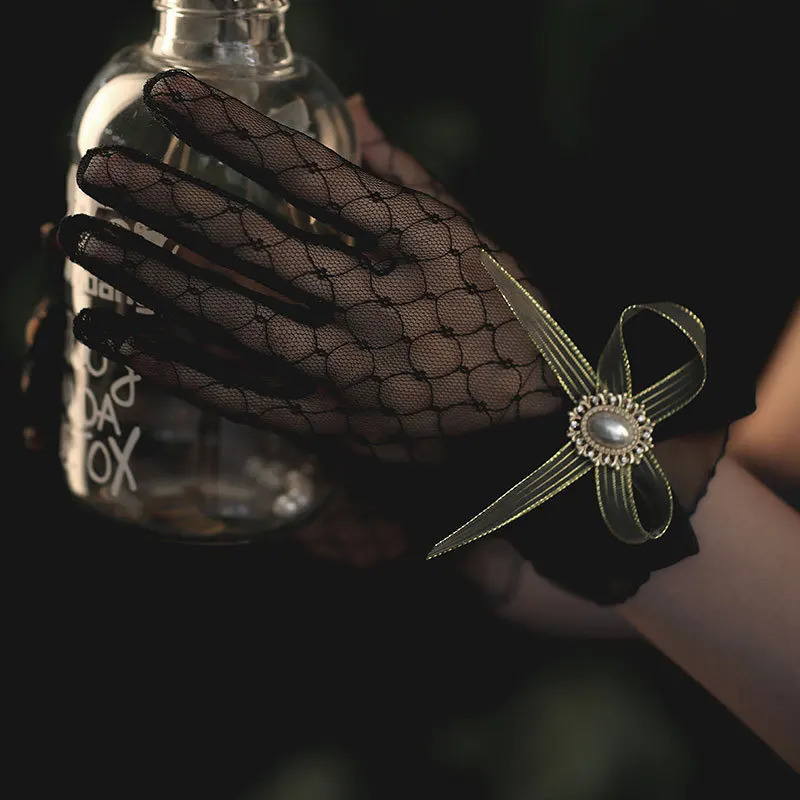 Arrival Black Gloves lace Sexy Lace Short Tulle Full Finger Driving Gloves Bride Gloves Guantes Largos Mujer 2025 250603