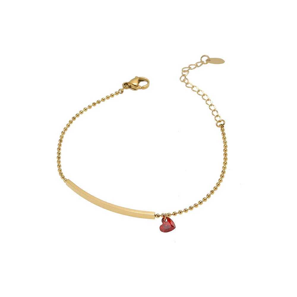 316L Stainless steel New fashion fine jewelry Simple red heart zircon charm beaded chain bracelet for women W250606