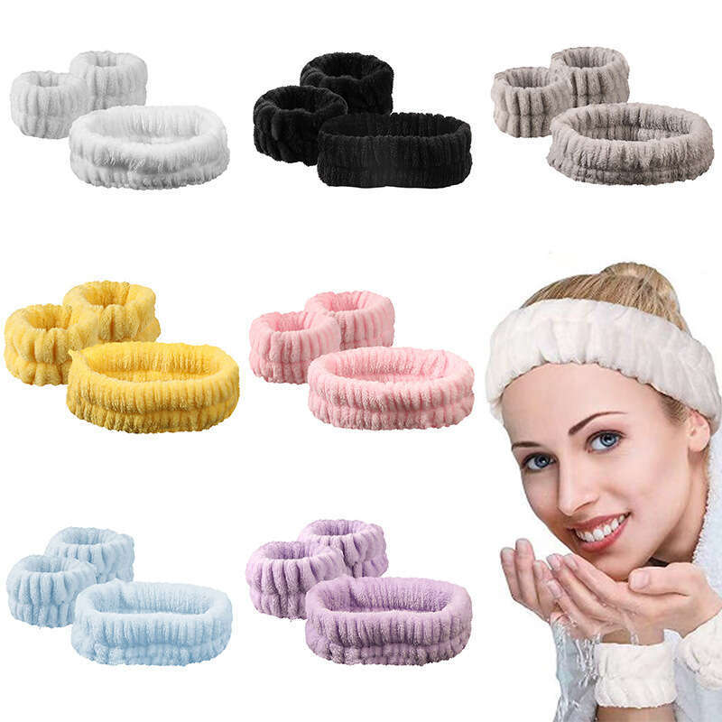 DHEssentials Spa Headband and Wristband Set for Women Soft Elastic Makeup Hairband Face Washing Accessories