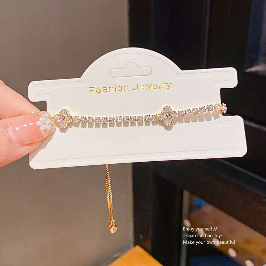 Luxury jewelry designer bracelet 4-leaf clover Zircon Flower Pull-Open Versatile Exquisite Bracelet 2025 Ins Fashion High-End Sense Jewelry