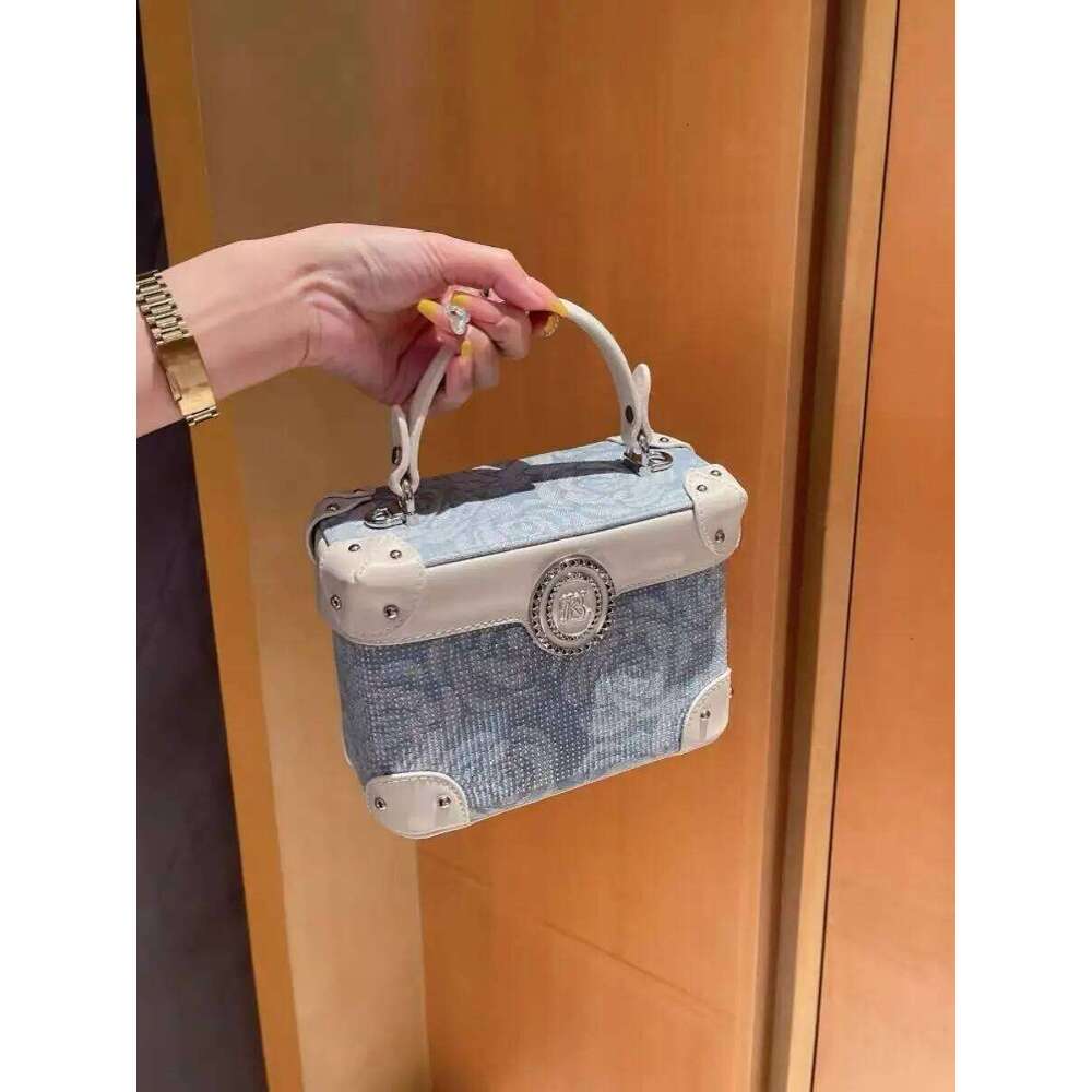 High Quality Blue Denim Fashion Cloud Women's Handbag Floral Crystal Dia Shoulder Messenger Bag Lady Purse Female Armpit