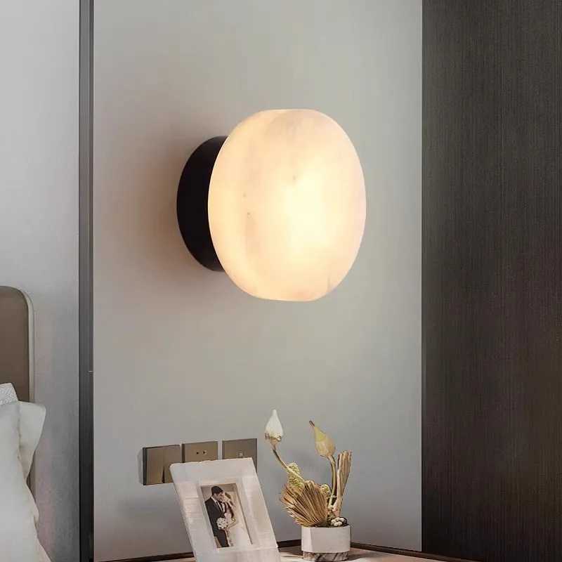 Modern Marble Wall Lamp LED Small Lamp for Bedroom Bedside Living Room Hotel Indoor Decor Simple Hallway Round Sconce Lamp Z250605