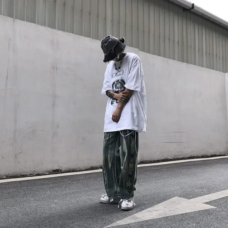 Trousers Hip Hop Straight Mens Jeans Tie Dye Graphic Man Cow Pants Y2k Streetwear Baggy Korean Autumn Harajuku Summer 250605