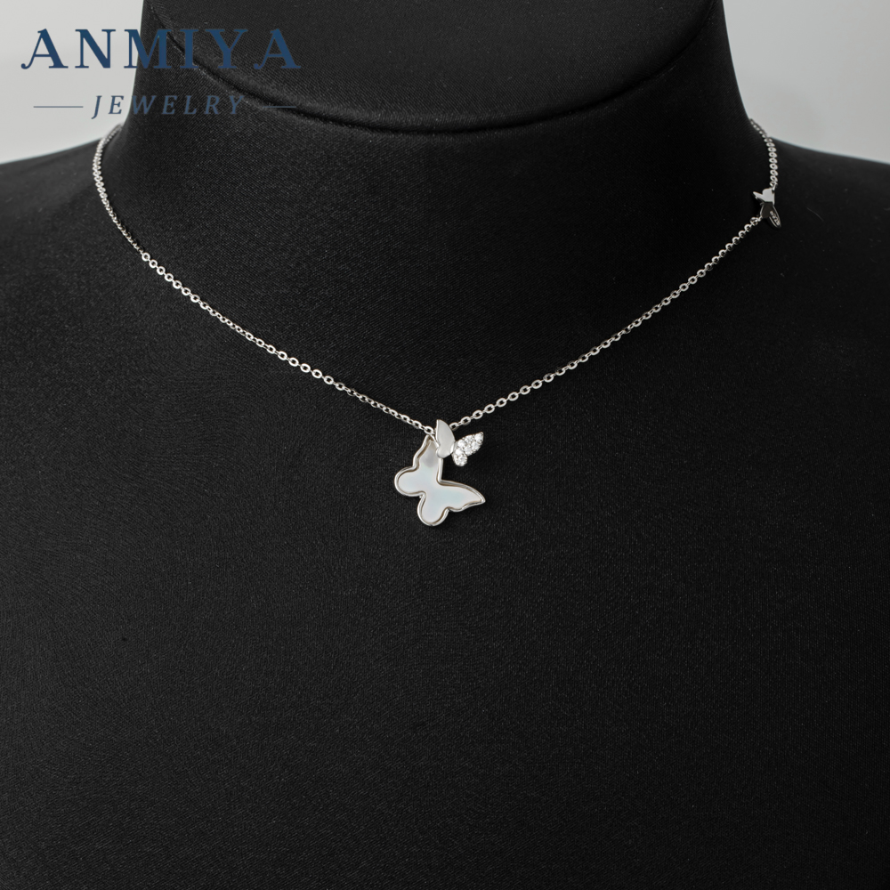 Customized S925 Silver Necklace Pendant Chain Adjustable Choker Cz Stone Butterfly Necklaces for Women