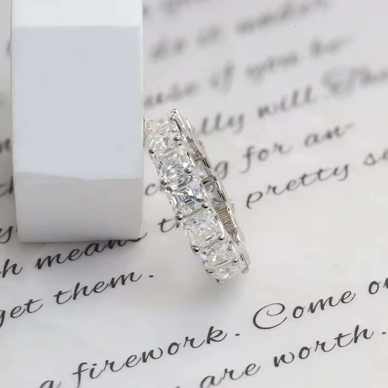 Paston Jewelry Mossanite Wholesale 925 Sterling Silver Asscher Moissanite Full Eternity Ring Engagement Wedding Gifts