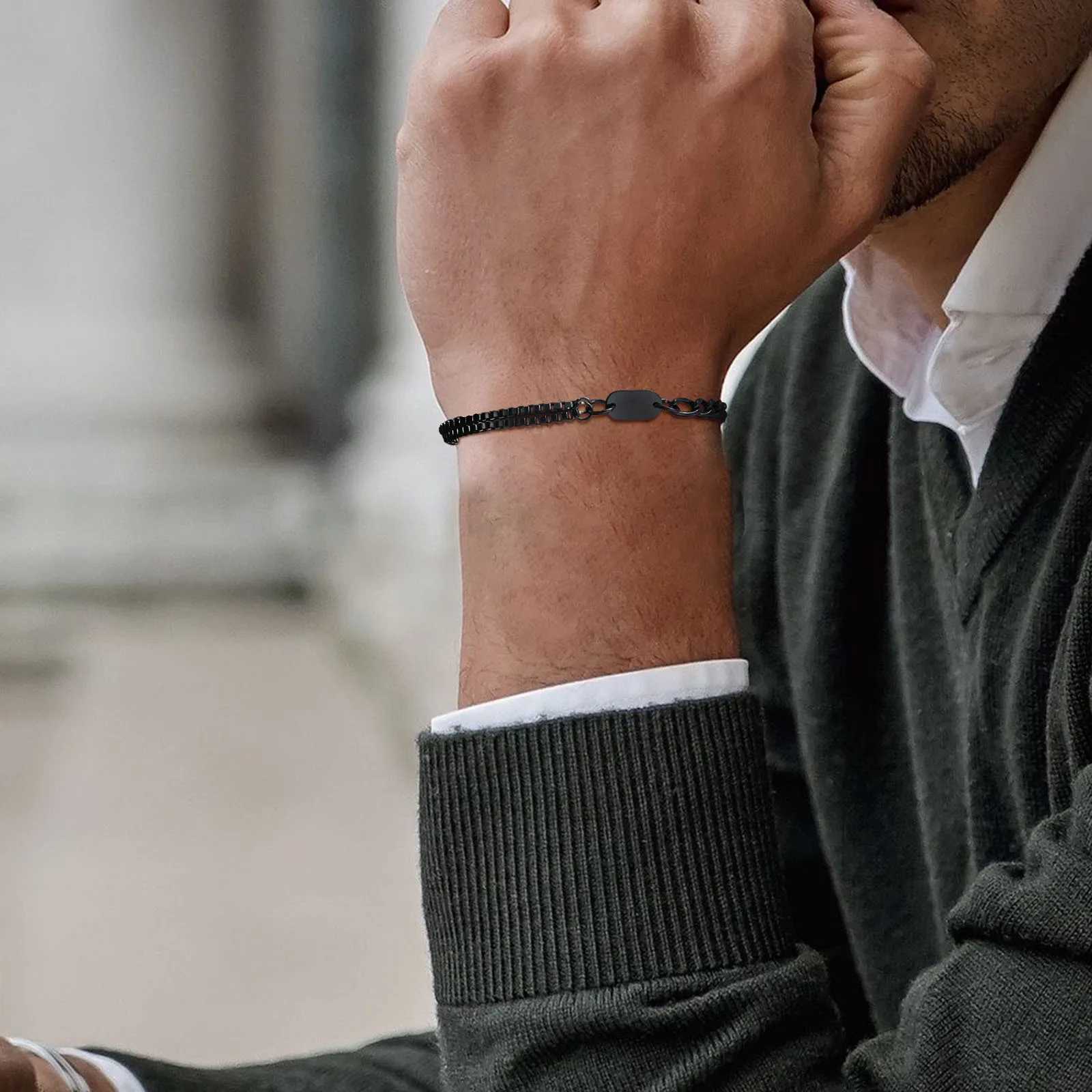 Initials Bracelets for Men Women Couple Alphabet A-Z 26 Letter Stainless Steel Chain Link Wristband Valentines Day Gift for BBF W250606