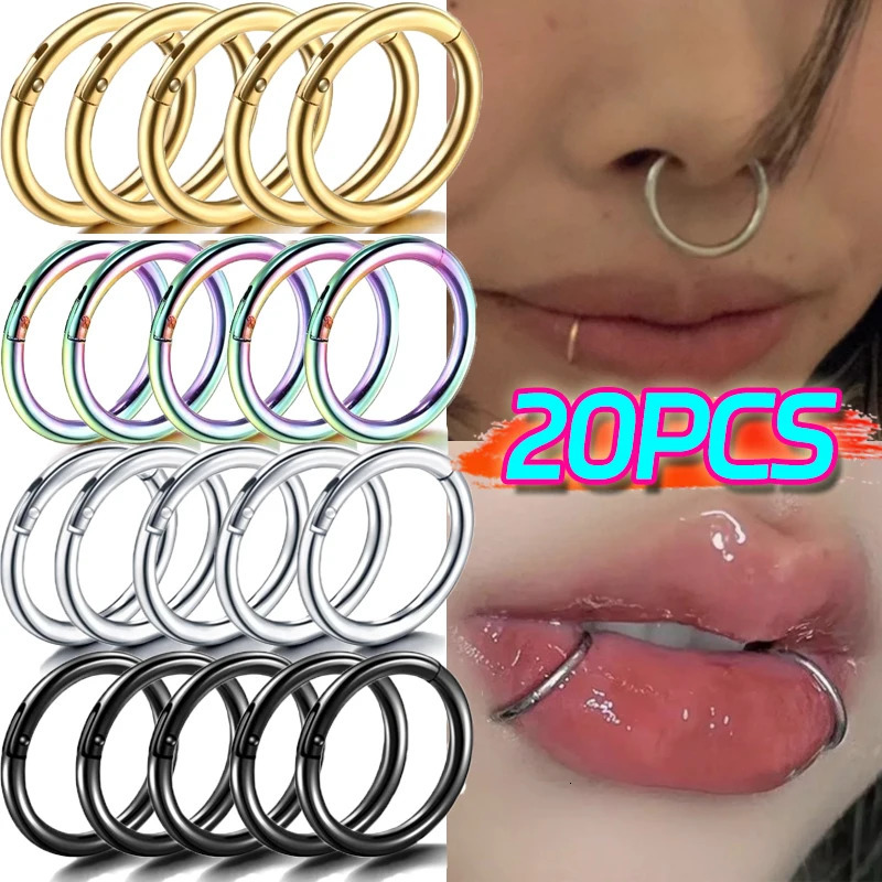 Nose Rings Septum Piercing Clicker Nose Hoops Piercings Hinged Segment Rings Helix Piercing Unisex Body Jewelry Earring 250605