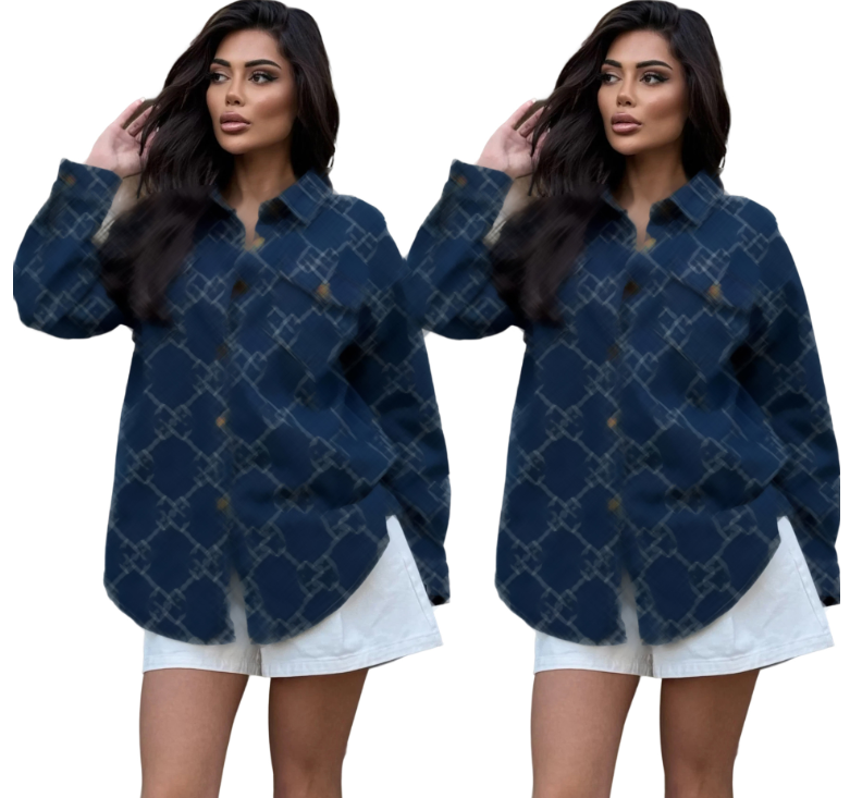Designer Womens Shirts loose Blouses Long Shirts Silk satin Embroidery Designer Summer New T-Shirt Long Sleeve Tops Pocket Letter Embroider