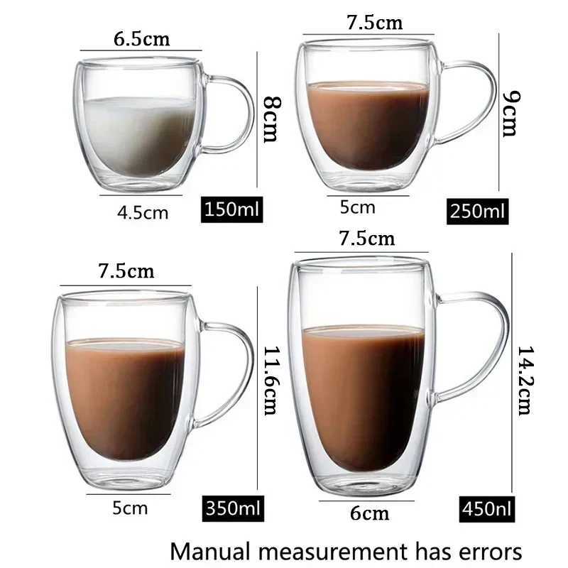 2-6pcs Double-layer Wall Transparent Cup Coffee Milk Drink Mug High Borosilicate Glass Drinkware Heat Resistant Household OfficeC250606