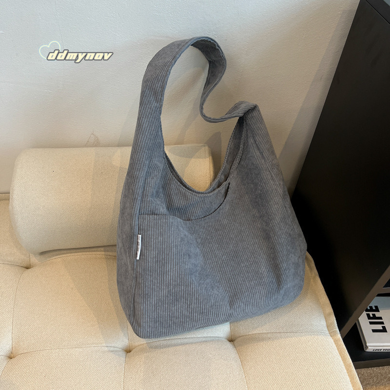 Corduroy Large Capacity Shoulder 2024 New Korean Fashion Casual Canvas Bag for Women ddmynov