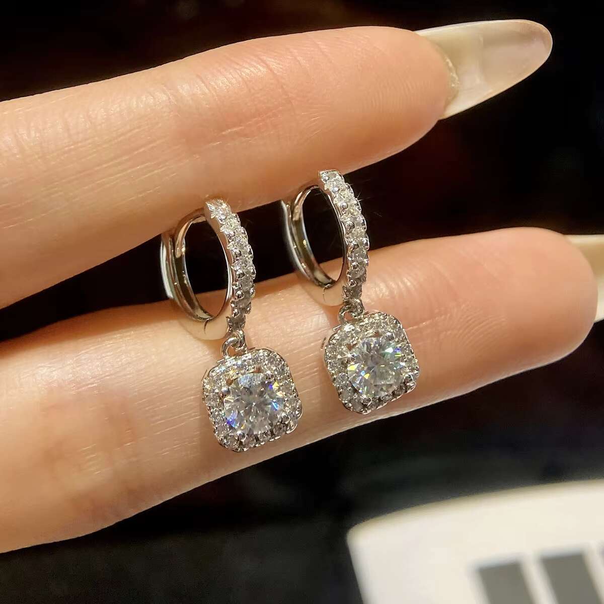 925 Sterling Silver GRA 0.5 CT Lab Diamond Gemstone Moissanite Earring Hoop Dangle Tennis halo Women Engagement Fine Jewelry