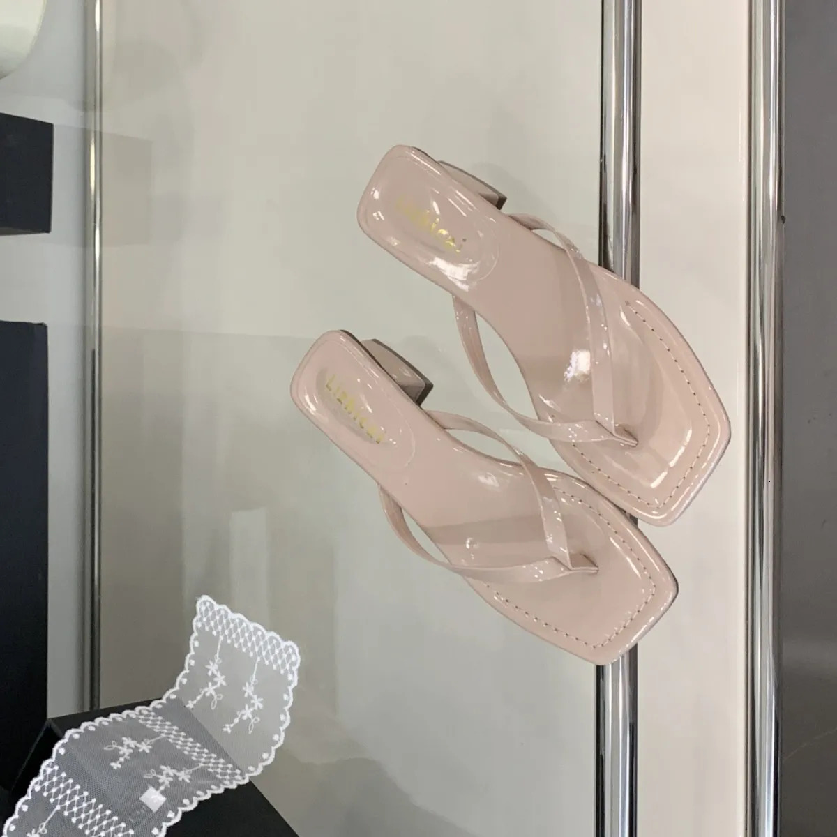 Square heel Slippers Women Summer Shoes Low Slides Pantofle Rubber Flip Flops Fashion Heeled Mules Block Hawaiian 250605