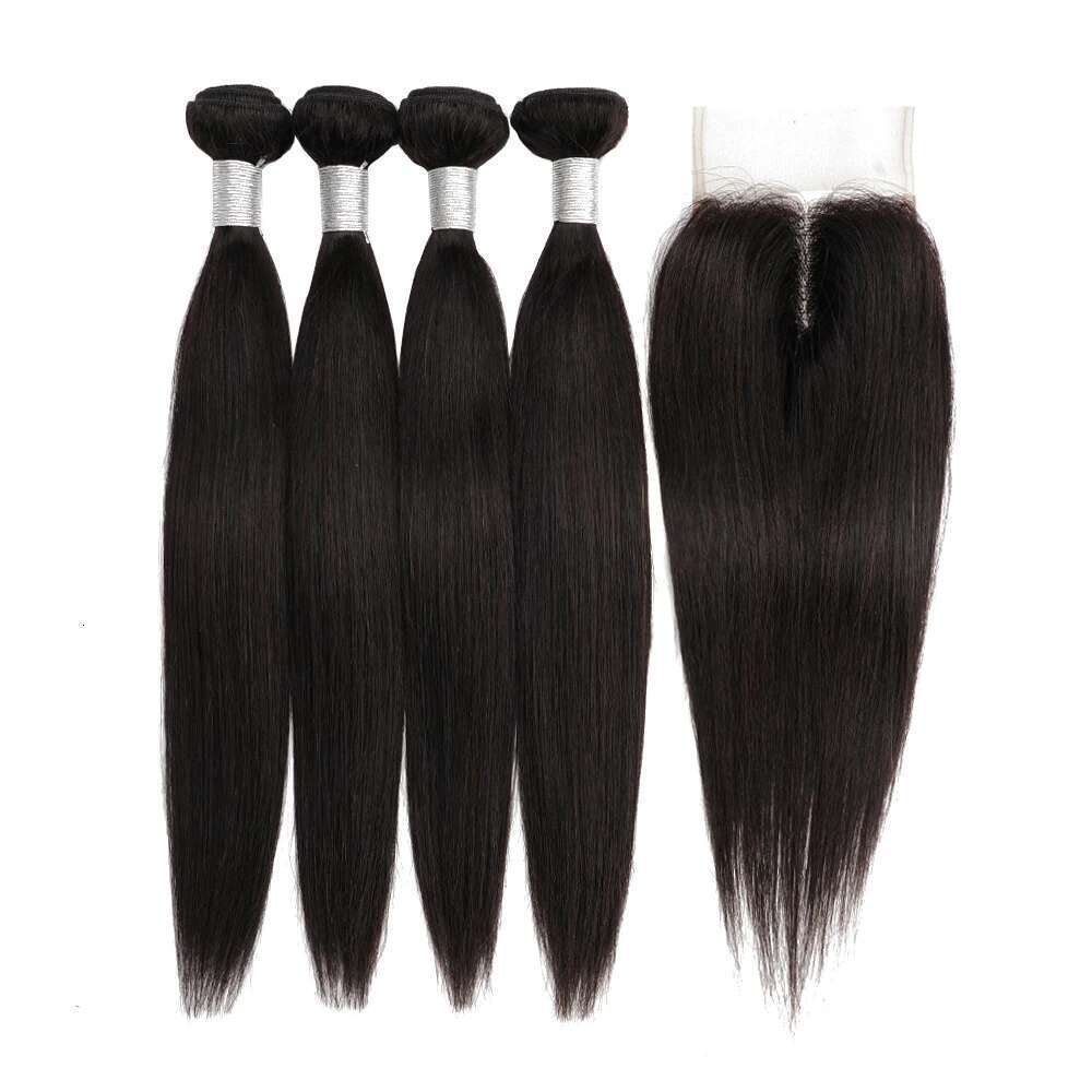 260Gram/Set For One Full Head 4 Bundles With Closure Black Color Remy Indian Human Hair Extension 4x4 Transparent Lace Closures