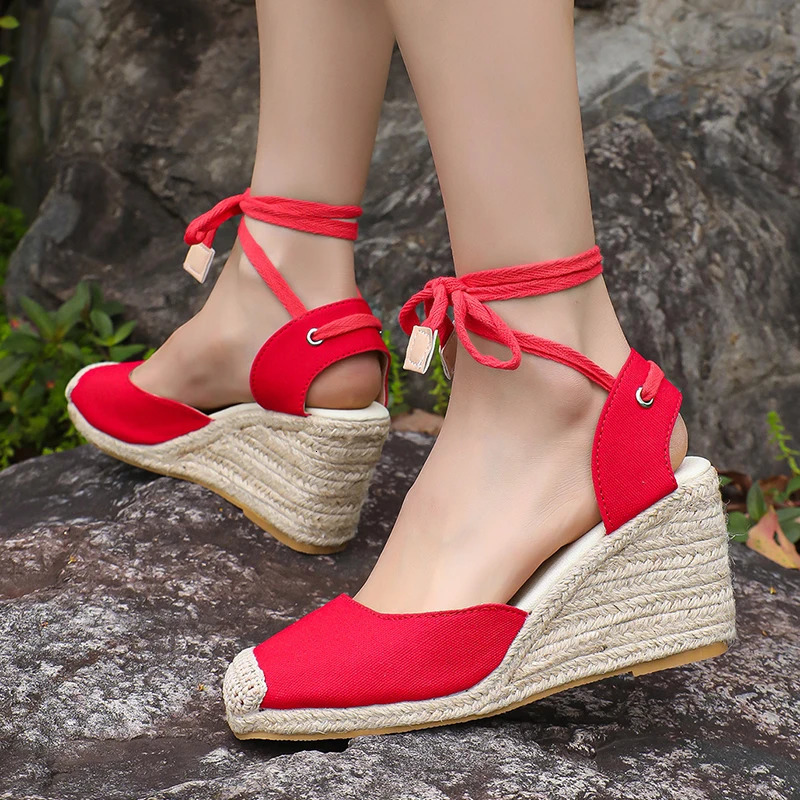 Ankle Lace Up Wedges Sandals Women Summer Closed Toe Espadrille Platform Sandles Woman High Heels Gladiator Sandalias Mujer 43 250605
