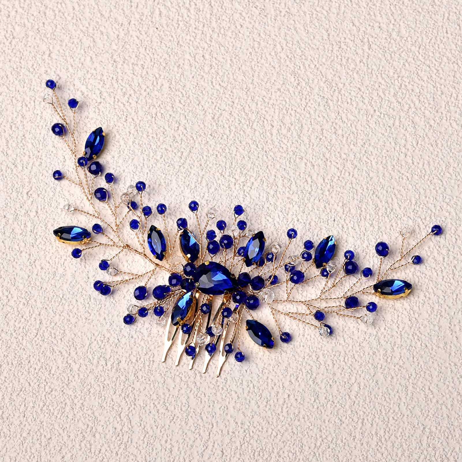 Blue Rhinestone Flower Bridal Hair Combs Wedding Headwear Brides Hair Accessories Party Hair Jewelry Fashion Bridesmaid Tiaras Z250605