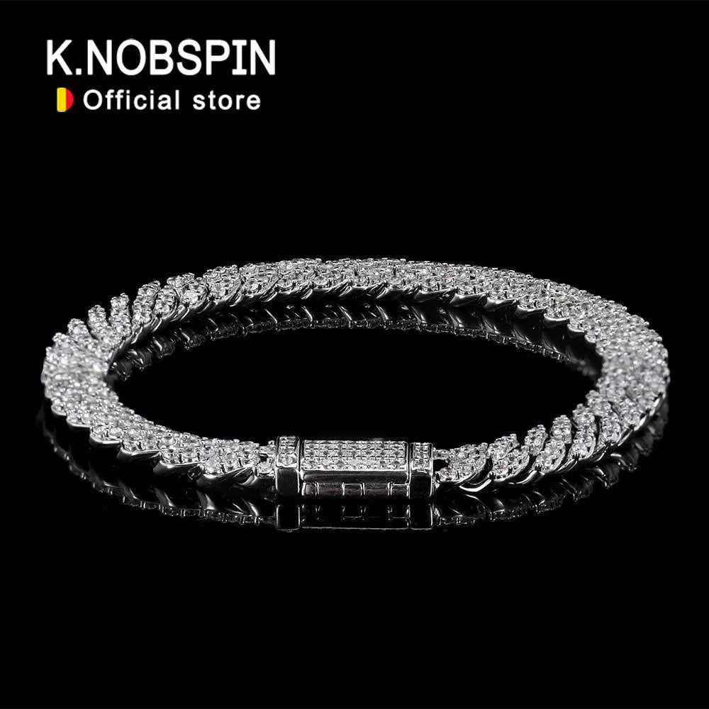 KNOBSPIN D VVS1 Moissanite Cuban Bracelet Original s925 Sterling Silver Plated 18k White Gold with GRA Bracelets for Women Men W250606