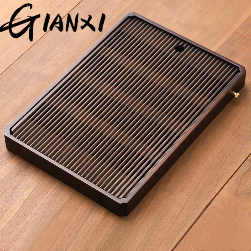 GIANXI Tea Tray Kung Fu Tea Set Tray Simple Tea Table Water Storage Drainage Type Small Imitation Solid Wood Walnut Tea Sea