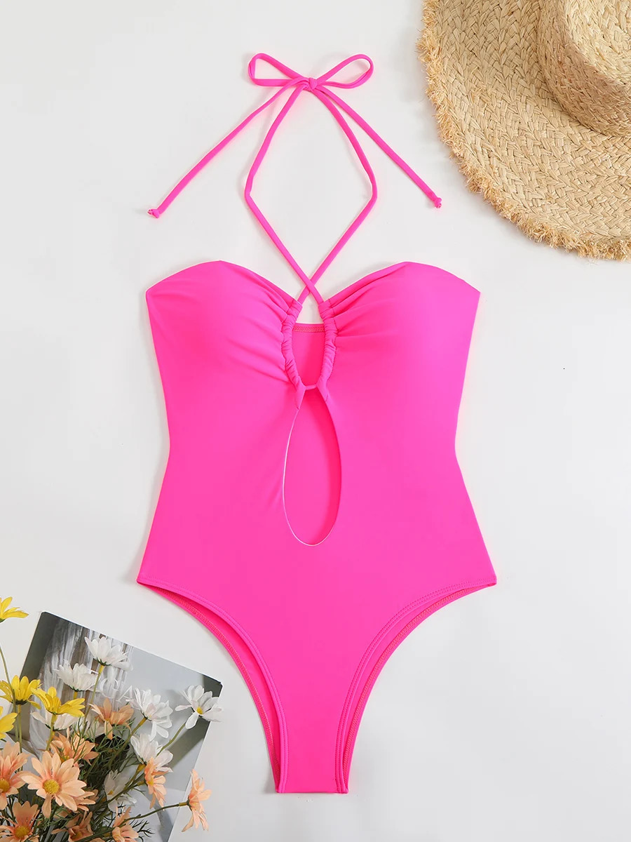 Sexy Halter Top Bikinis Bandeau Swimwear Women Swimsuit 2025 Female Bath Bathing Suit Swimming for Beach Wear Monokini 250530